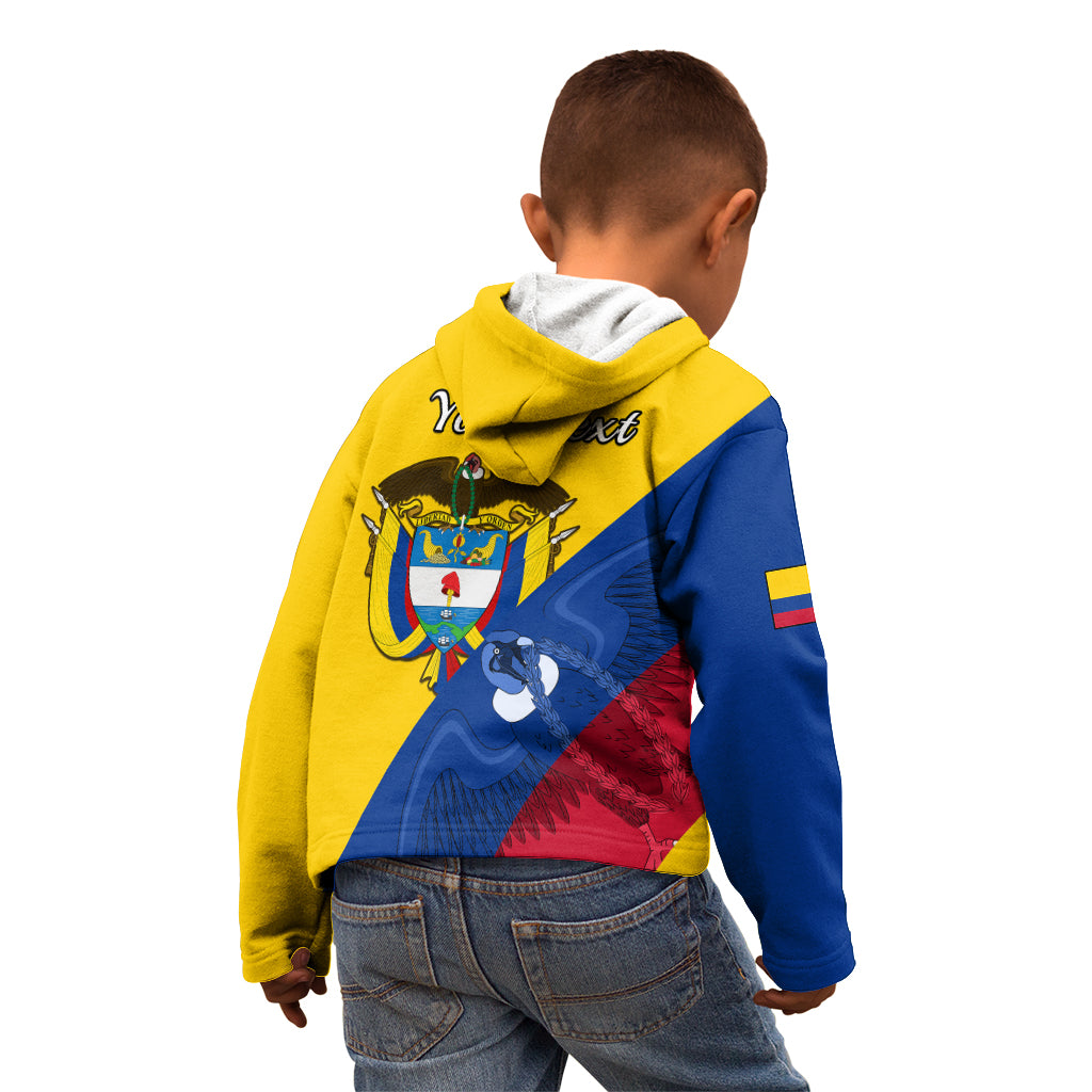 Personalised Colombia Kid Hoodie Colombian Coat Of Arms With Andean Condor - Wonder Print Shop