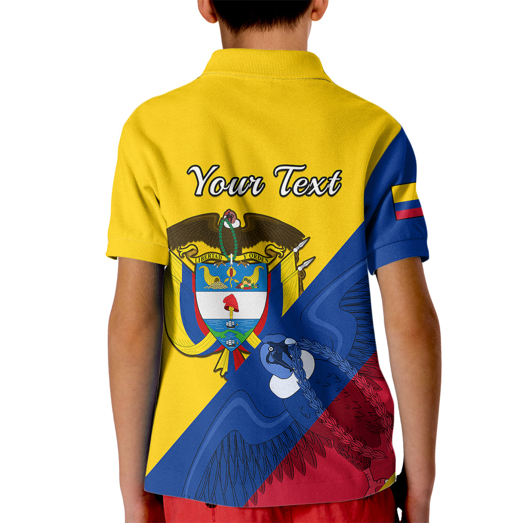 Personalised Colombia Kid Polo Shirt Colombian Coat Of Arms With Andean Condor - Wonder Print Shop
