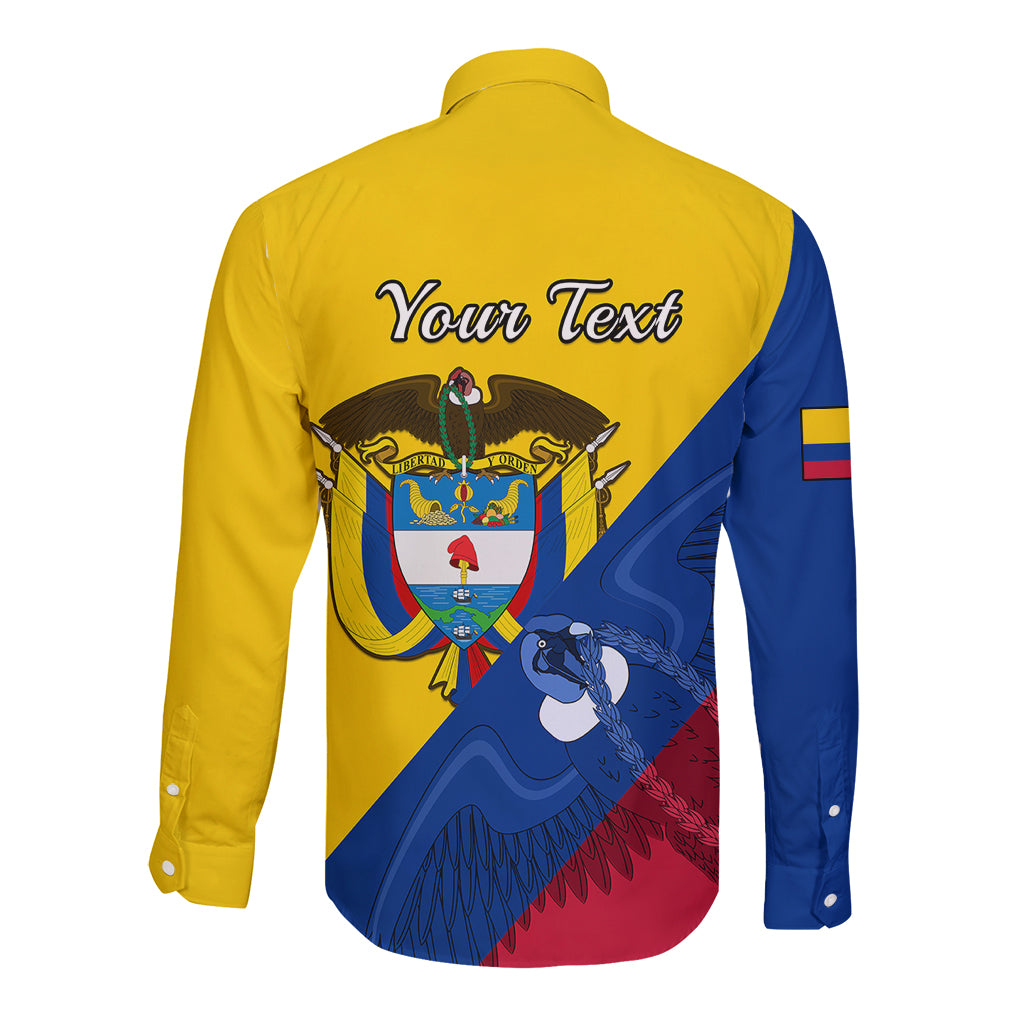 Yellow long-sleeve button-up shirt with back Your Text and Colombia crest
