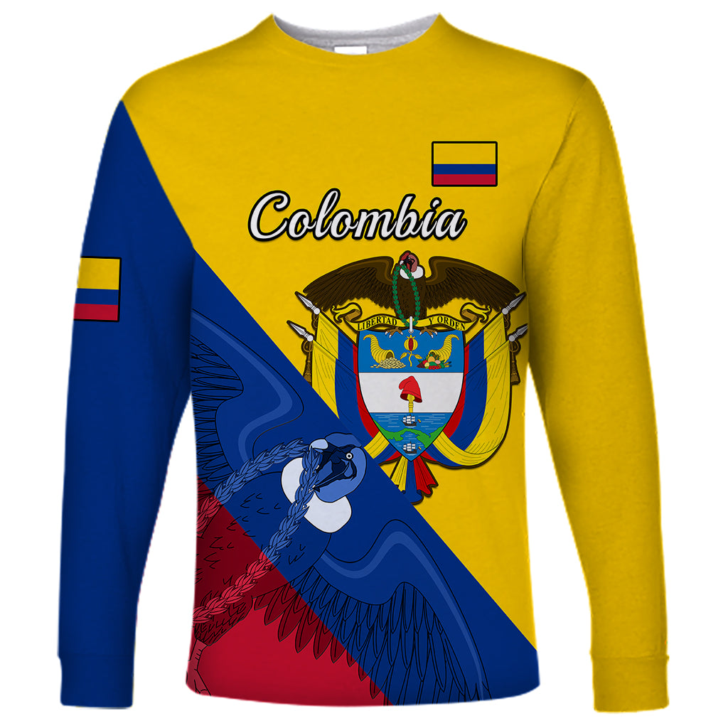 Personalised Colombia Long Sleeve Shirt Colombian Coat Of Arms With Andean Condor - Wonder Print Shop