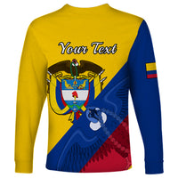 Unisex yellow long-sleeve shirt with crest, condor, and 'Your Text' on back