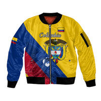 Yellow, blue and red zip bomber jacket with Colombia crest and ribbed cuffs