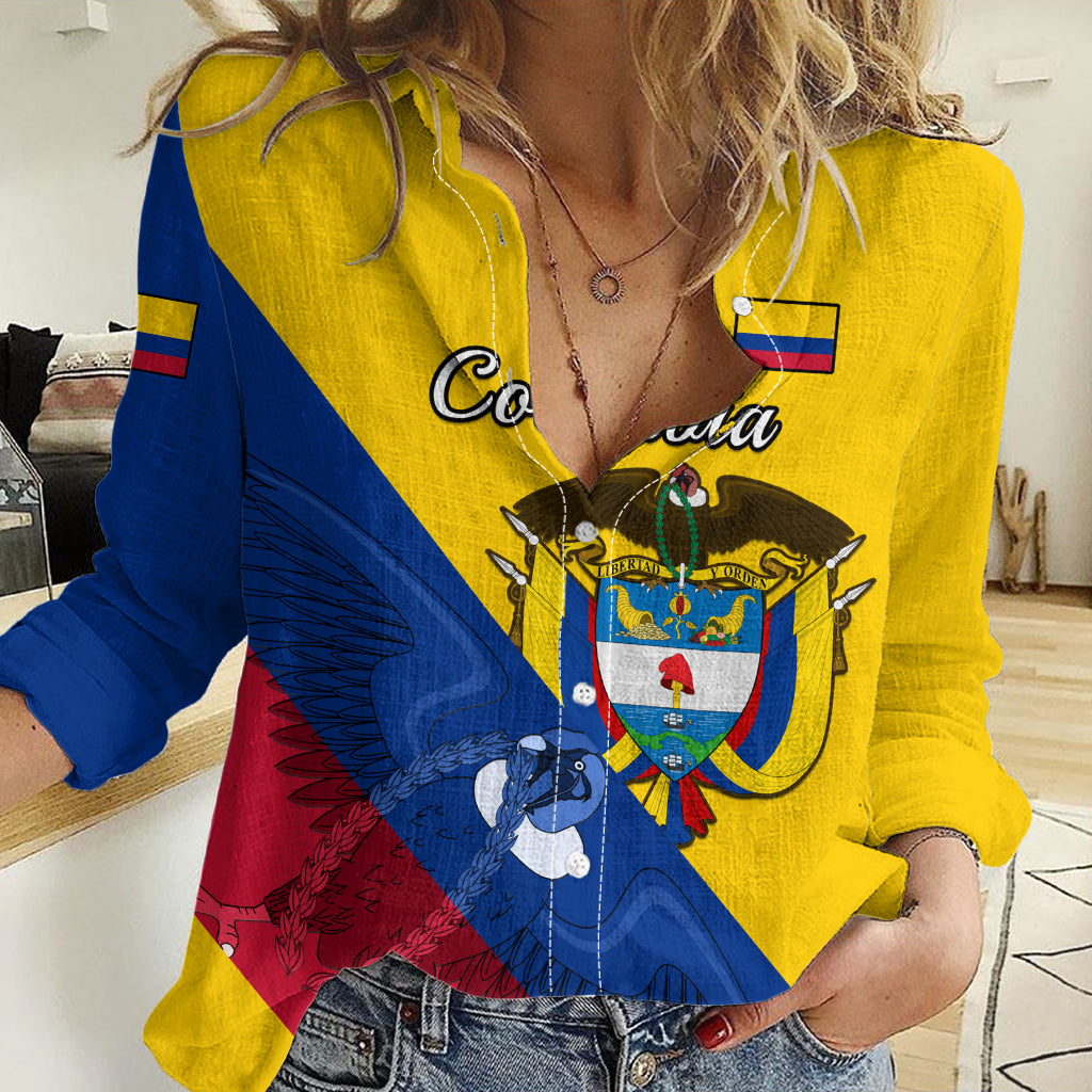 Personalised Colombia Women Casual Shirt Colombian Coat Of Arms With Andean Condor - Wonder Print Shop