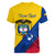 Personalised Colombia Women V Neck T Shirt Colombian Coat Of Arms With Andean Condor - Wonder Print Shop