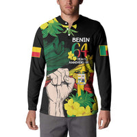Benin National Day Button Sweatshirt Happy 64th Independence Anniversary Yellow Allamanda - Wonder Print Shop
