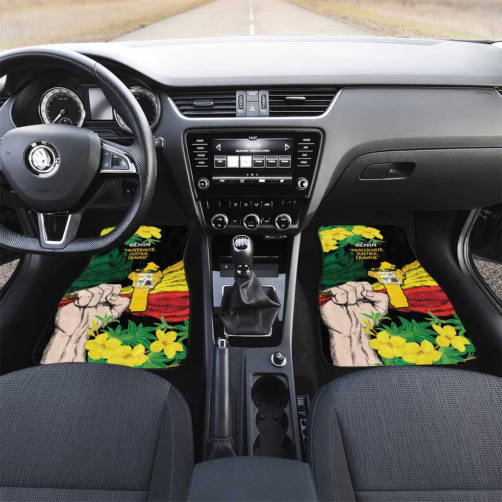 Benin National Day Car Mats Happy 64th Independence Anniversary Yellow Allamanda - Wonder Print Shop