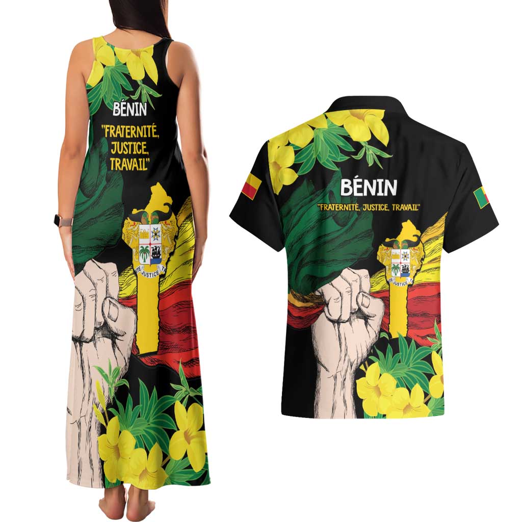Benin National Day Couples Matching Tank Maxi Dress and Hawaiian Shirt Happy 64th Independence Anniversary Yellow Allamanda - Wonder Print Shop