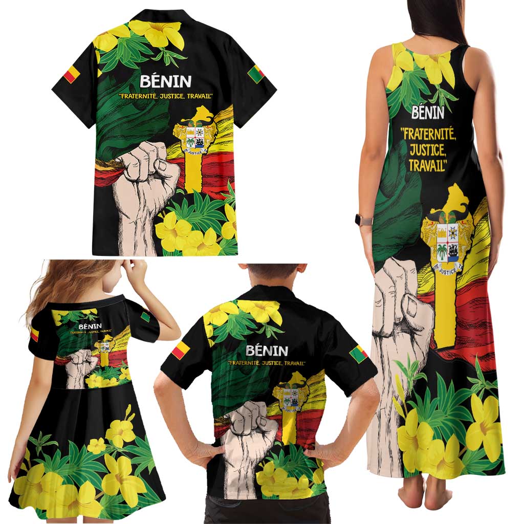 Benin National Day Family Matching Tank Maxi Dress and Hawaiian Shirt Happy 64th Independence Anniversary Yellow Allamanda - Wonder Print Shop