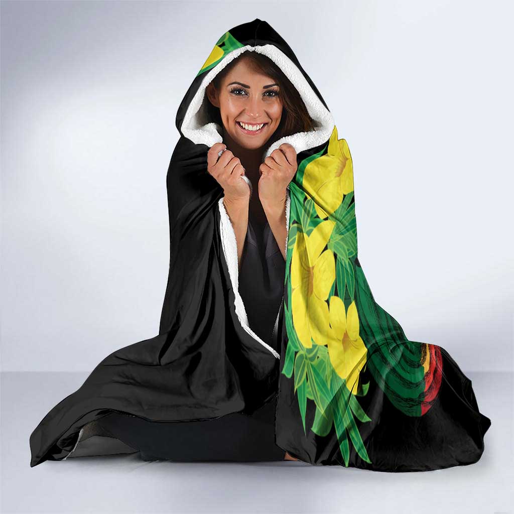 Benin National Day Hooded Blanket Happy 64th Independence Anniversary Yellow Allamanda