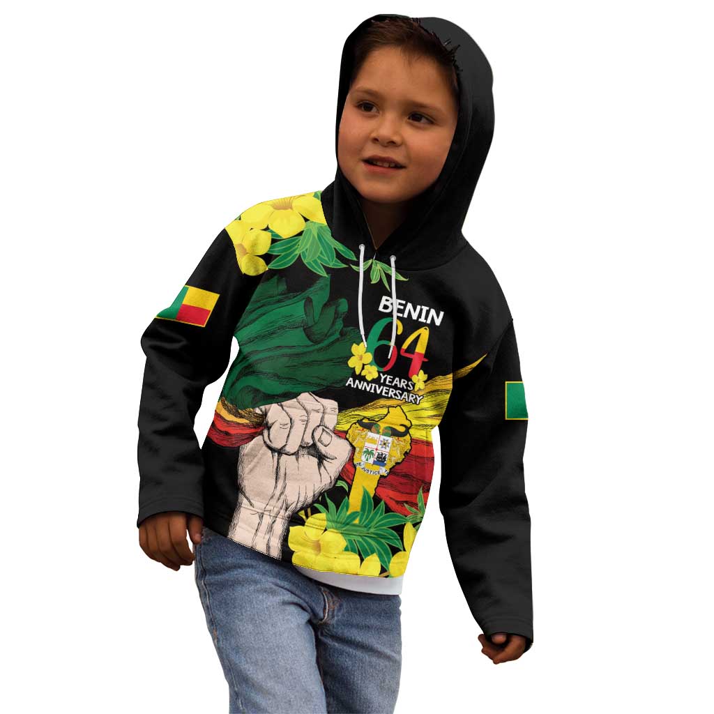 Benin National Day Kid Hoodie Happy 64th Independence Anniversary Yellow Allamanda - Wonder Print Shop