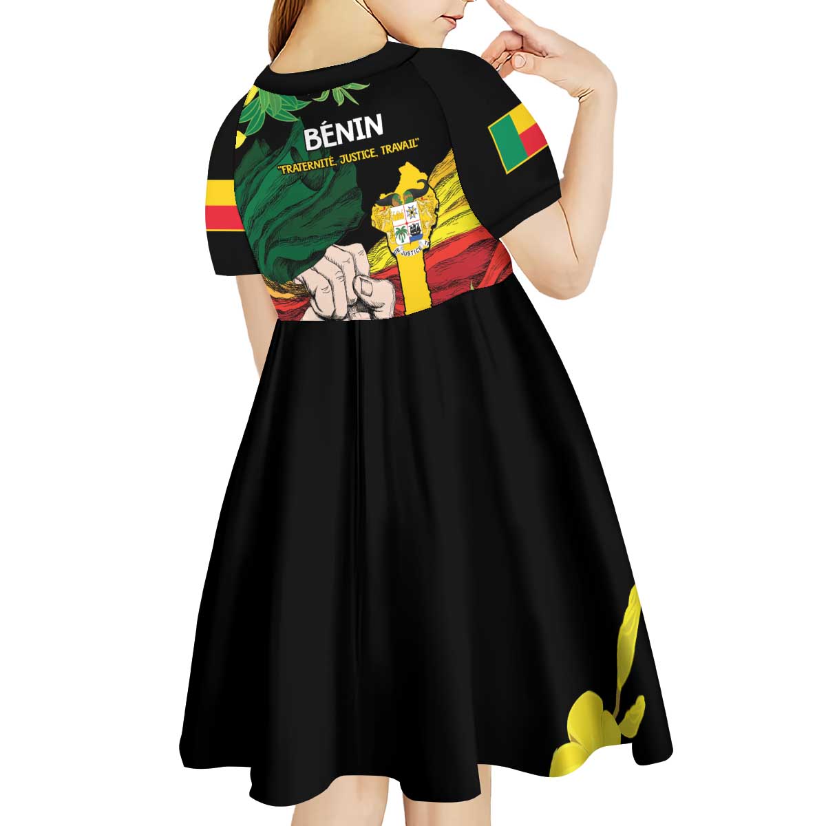 Benin National Day Kid Short Sleeve Dress Happy 64th Independence Anniversary Yellow Allamanda - Wonder Print Shop