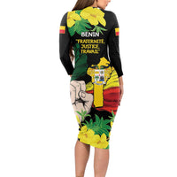 Benin National Day Long Sleeve Bodycon Dress Happy 64th Independence Anniversary Yellow Allamanda - Wonder Print Shop