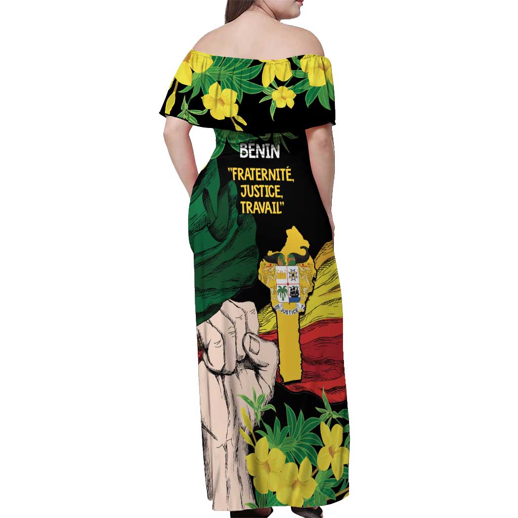 Benin National Day Off Shoulder Maxi Dress Happy 64th Independence Anniversary Yellow Allamanda - Wonder Print Shop