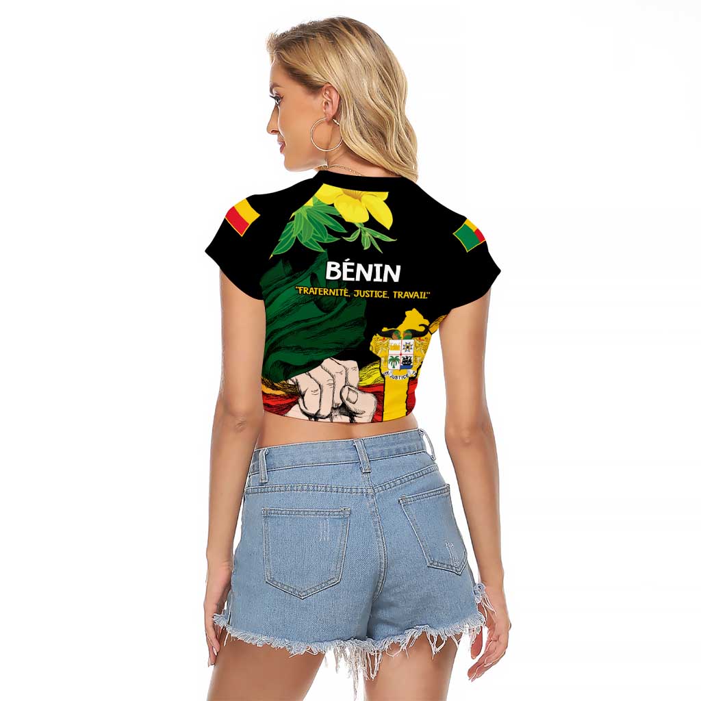 Benin National Day Raglan Cropped T Shirt Happy 64th Independence Anniversary Yellow Allamanda - Wonder Print Shop