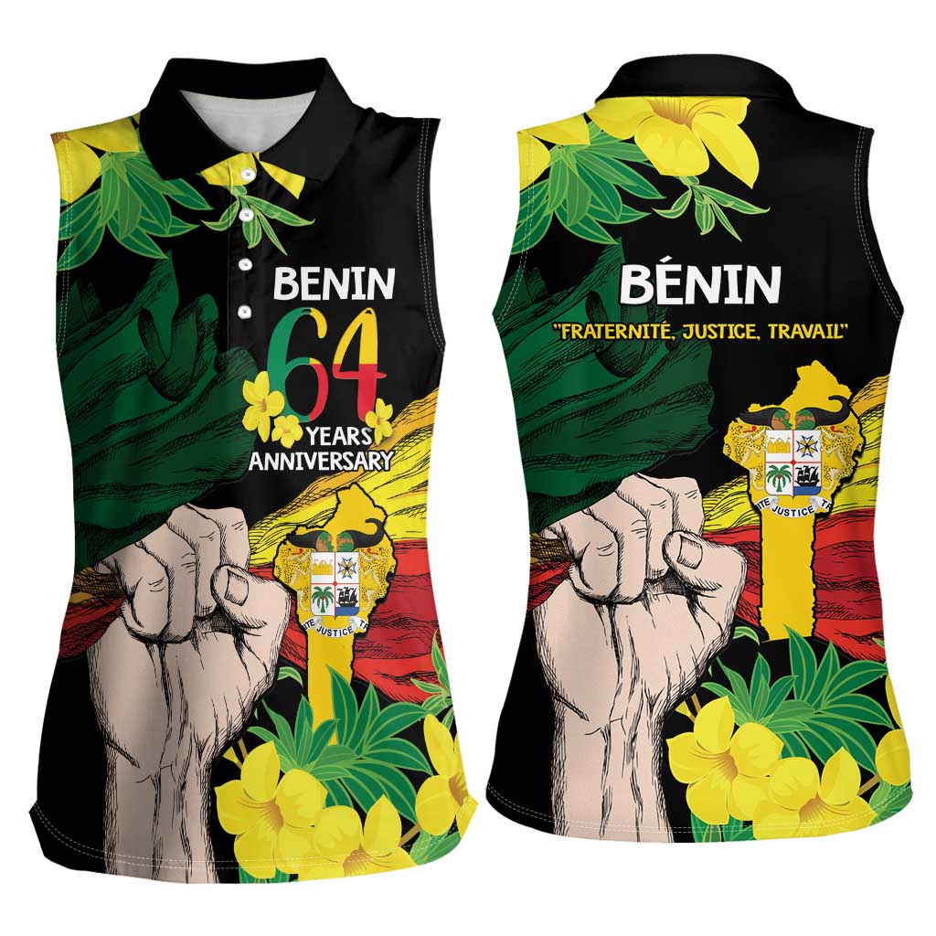 Benin National Day Women Sleeveless Polo Shirt Happy 64th Independence Anniversary Yellow Allamanda - Wonder Print Shop