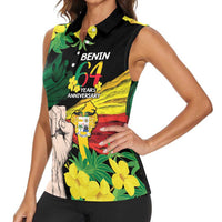Benin National Day Women Sleeveless Polo Shirt Happy 64th Independence Anniversary Yellow Allamanda - Wonder Print Shop
