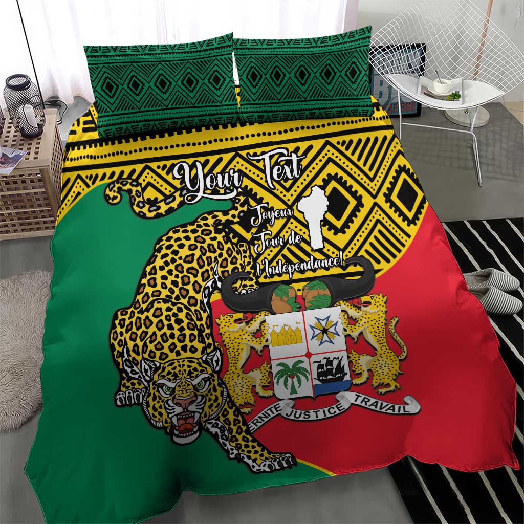 Personalised Benin National Day Bedding Set Coat Of Arms With Leopard African Pattern - Wonder Print Shop
