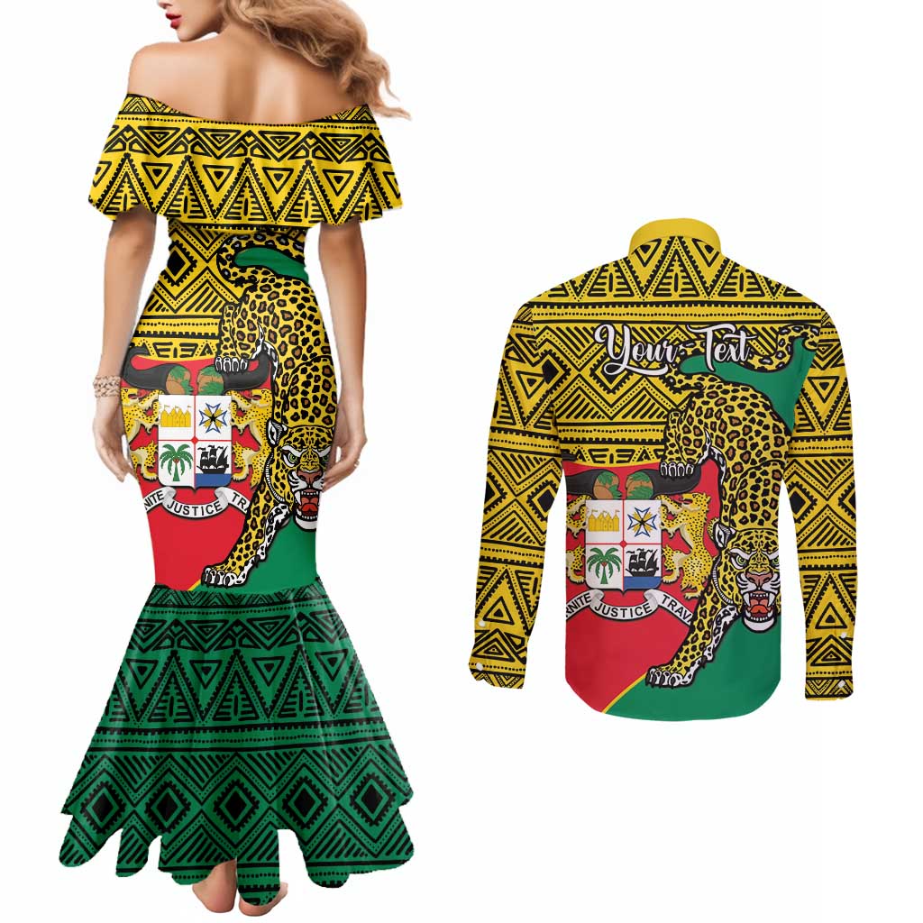 Personalised Benin National Day Couples Matching Mermaid Dress and Long Sleeve Button Shirt Coat Of Arms With Leopard African Pattern