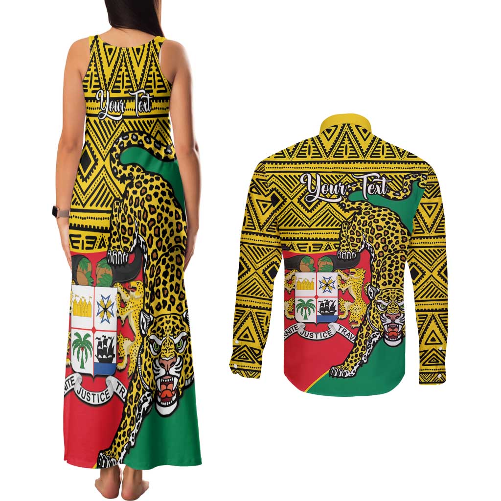 Personalised Benin National Day Couples Matching Tank Maxi Dress and Long Sleeve Button Shirt Coat Of Arms With Leopard African Pattern - Wonder Print Shop