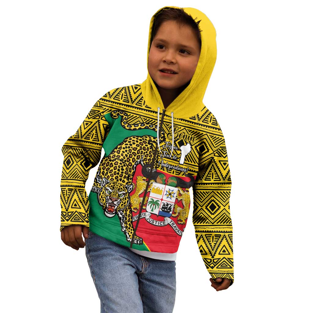 Personalised Benin National Day Kid Hoodie Coat Of Arms With Leopard African Pattern - Wonder Print Shop