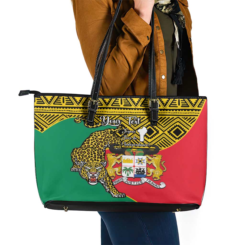 Personalised Benin National Day Leather Tote Bag Coat Of Arms With Leopard African Pattern - Wonder Print Shop