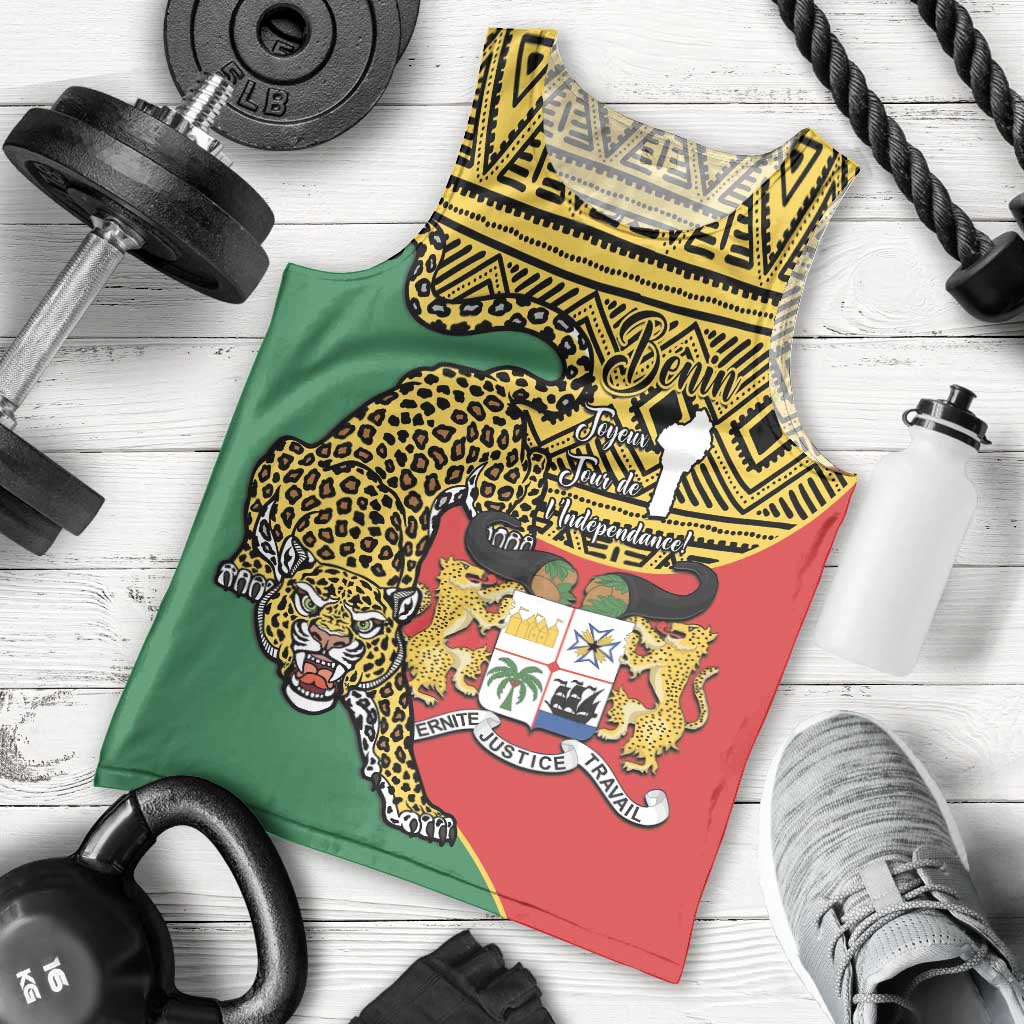 Personalised Benin National Day Men Tank Top Coat Of Arms With Leopard African Pattern - Wonder Print Shop