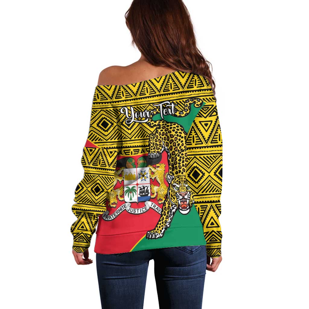 Personalised Benin National Day Off Shoulder Sweater Coat Of Arms With Leopard African Pattern - Wonder Print Shop