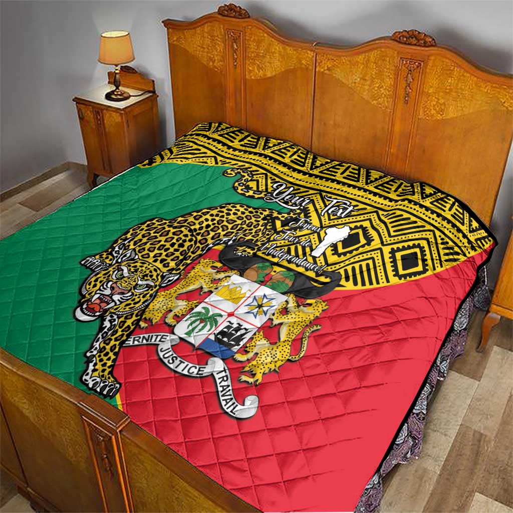 Personalised Benin National Day Quilt Coat Of Arms With Leopard African Pattern - Wonder Print Shop