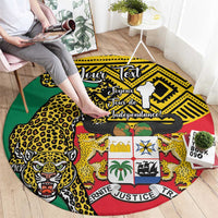 Personalised Benin National Day Round Carpet Coat Of Arms With Leopard African Pattern