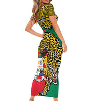 Personalised Benin National Day Short Sleeve Bodycon Dress Coat Of Arms With Leopard African Pattern LT14