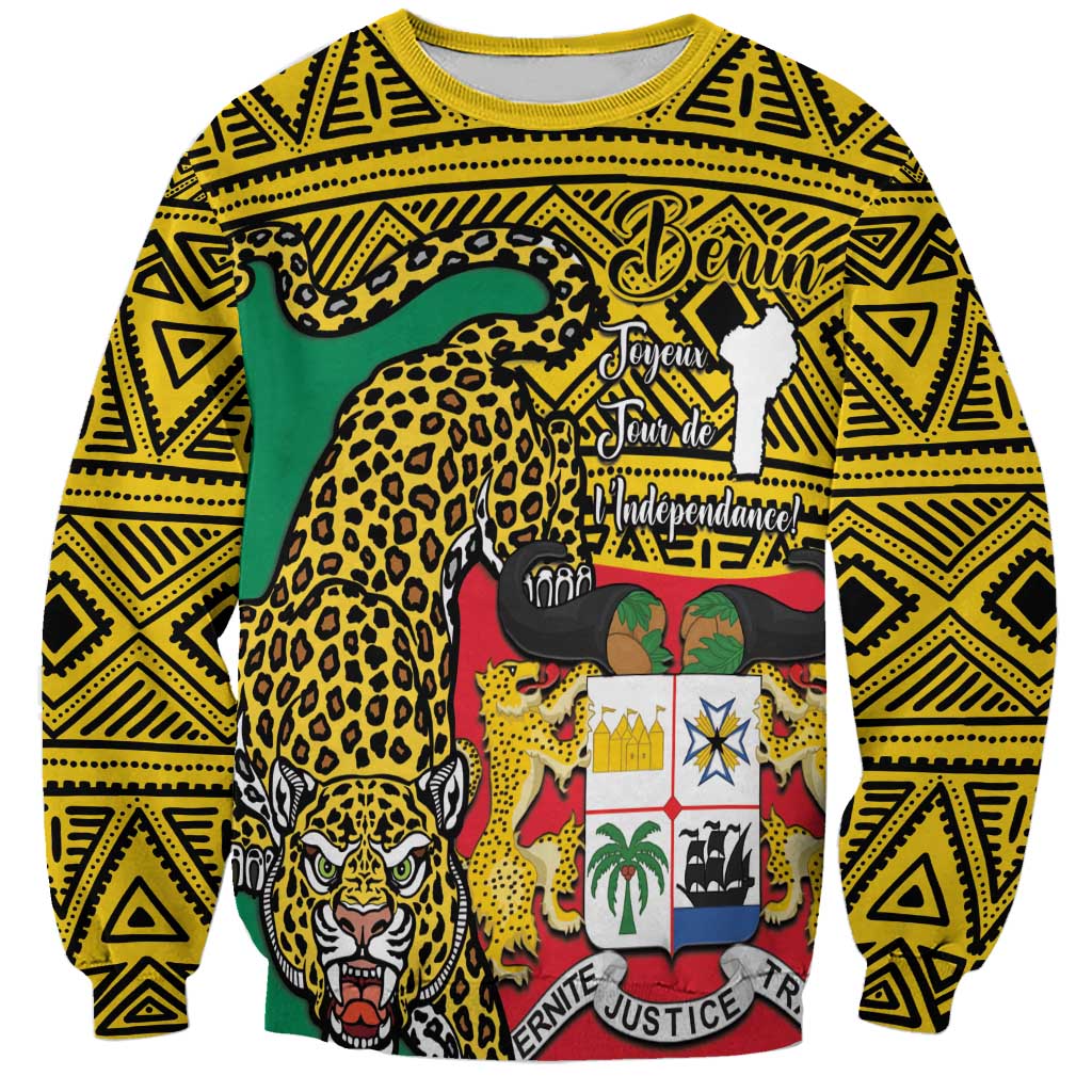 Personalised Benin National Day Sweatshirt Coat Of Arms With Leopard African Pattern - Wonder Print Shop