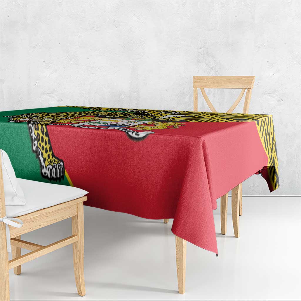 Personalised Benin National Day Tablecloth Coat Of Arms With Leopard African Pattern - Wonder Print Shop