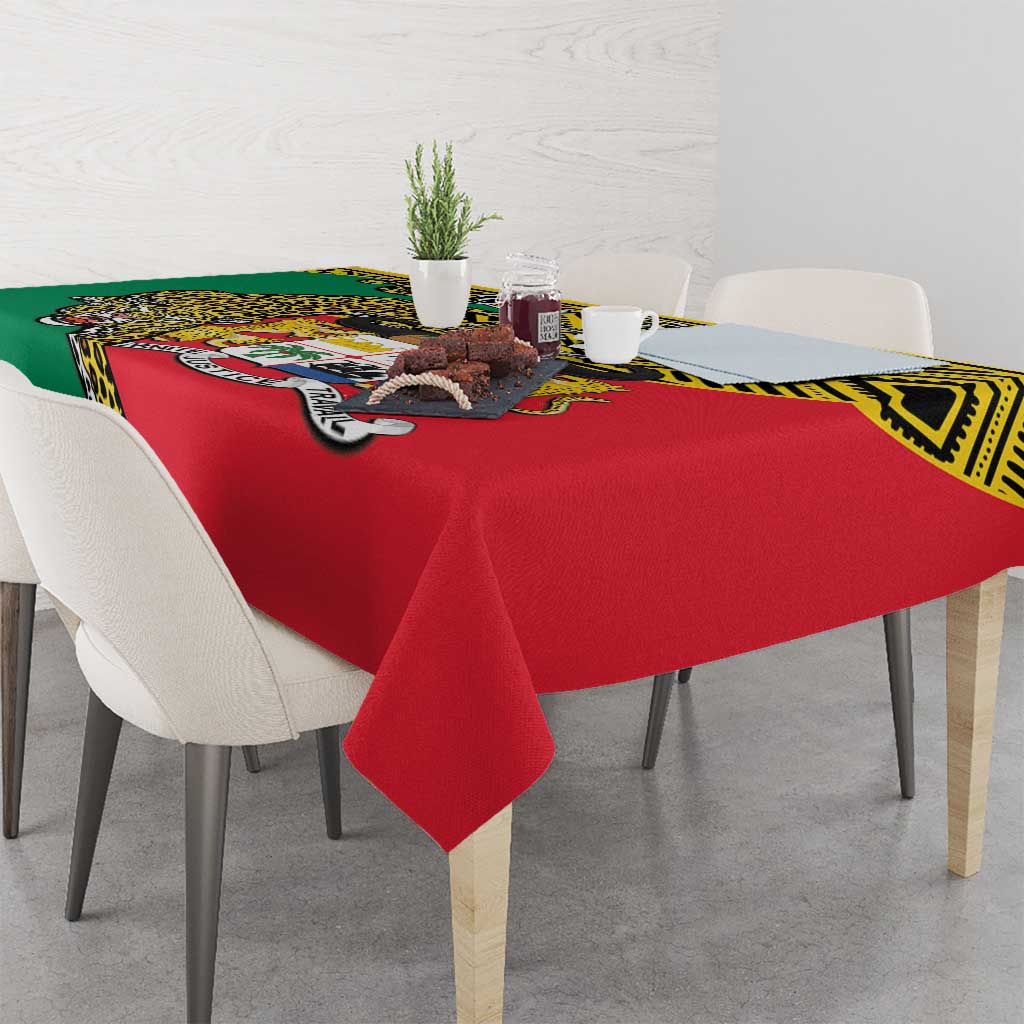 Personalised Benin National Day Tablecloth Coat Of Arms With Leopard African Pattern - Wonder Print Shop