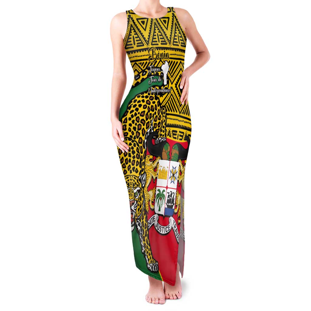 Personalised Benin National Day Tank Maxi Dress Coat Of Arms With Leopard African Pattern - Wonder Print Shop