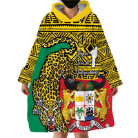 Personalised Benin National Day Wearable Blanket Hoodie Coat Of Arms With Leopard African Pattern - Wonder Print Shop