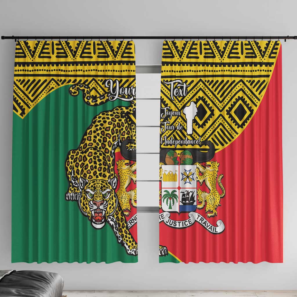 Personalised Benin National Day Window Curtain Coat Of Arms With Leopard African Pattern - Wonder Print Shop