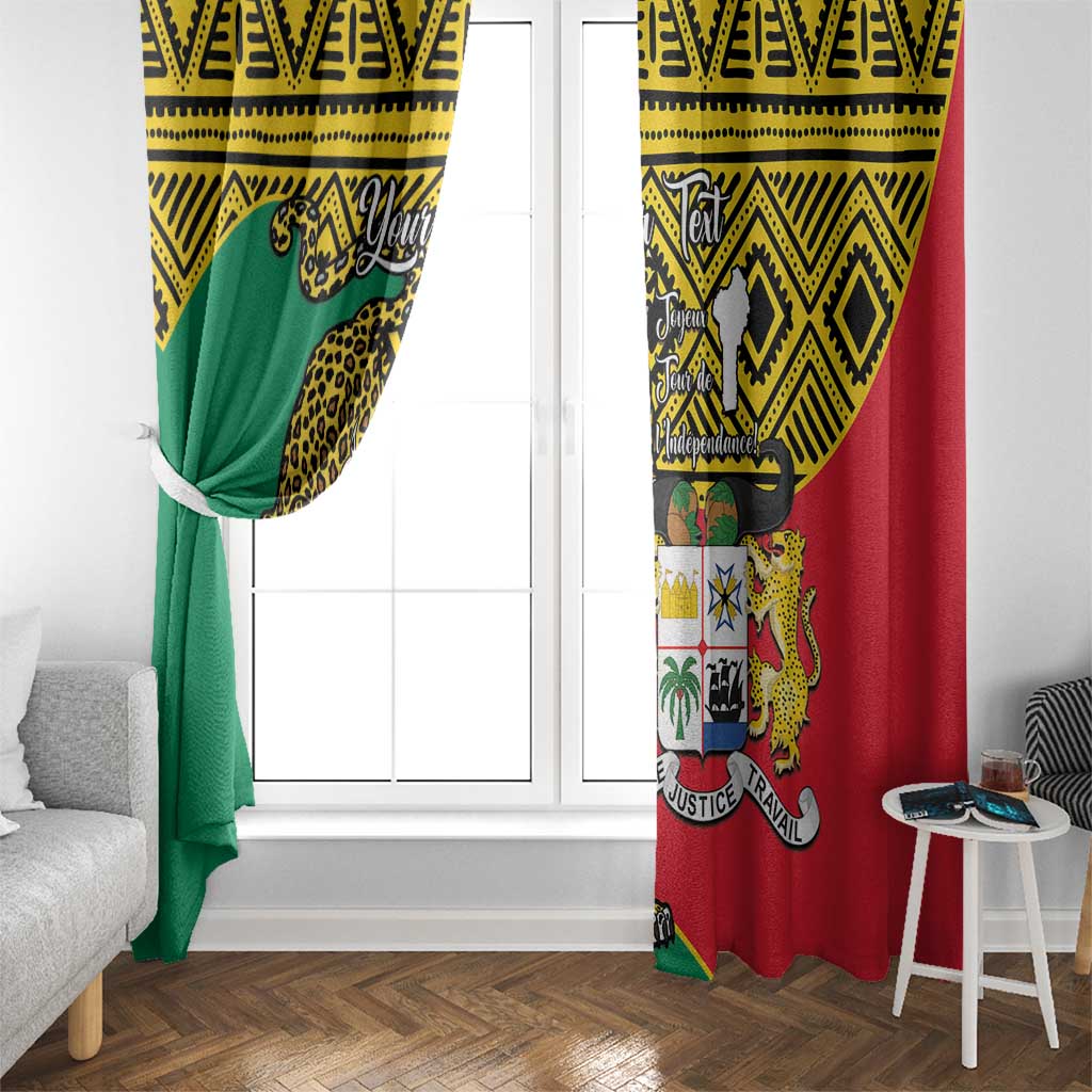 Personalised Benin National Day Window Curtain Coat Of Arms With Leopard African Pattern - Wonder Print Shop