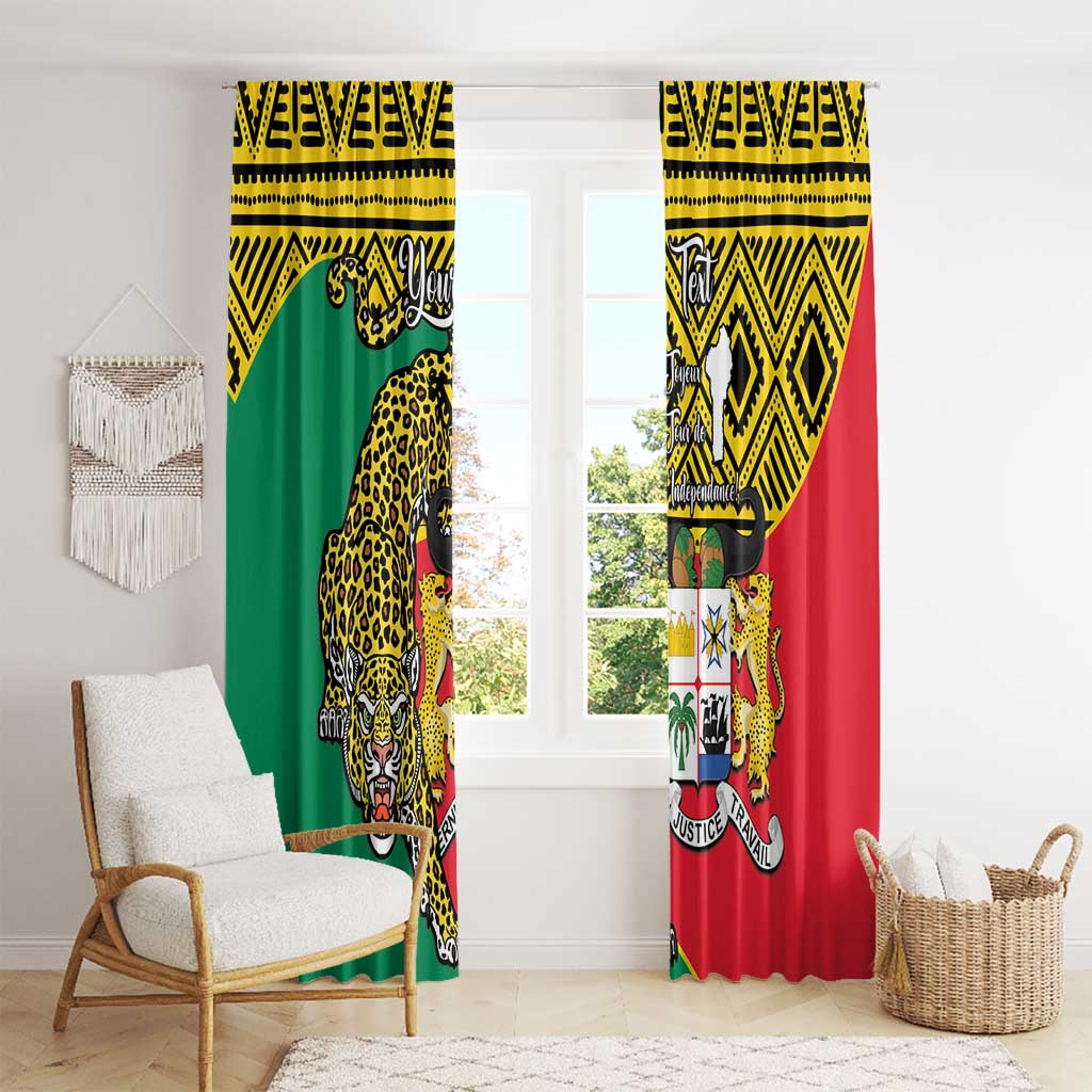 Personalised Benin National Day Window Curtain Coat Of Arms With Leopard African Pattern - Wonder Print Shop