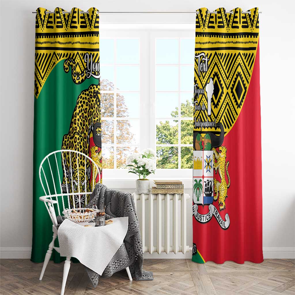 Personalised Benin National Day Window Curtain Coat Of Arms With Leopard African Pattern - Wonder Print Shop