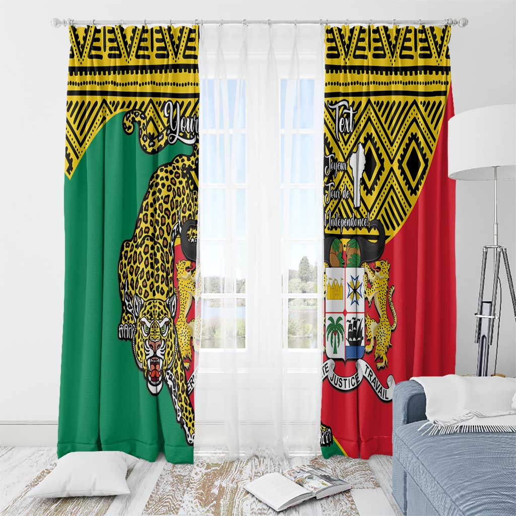 Personalised Benin National Day Window Curtain Coat Of Arms With Leopard African Pattern - Wonder Print Shop