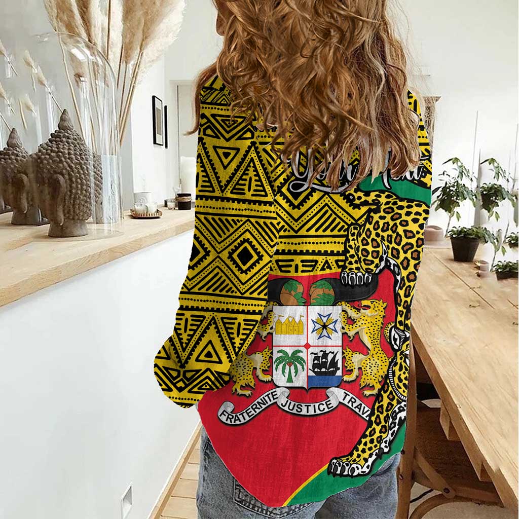 Personalised Benin National Day Women Casual Shirt Coat Of Arms With Leopard African Pattern - Wonder Print Shop