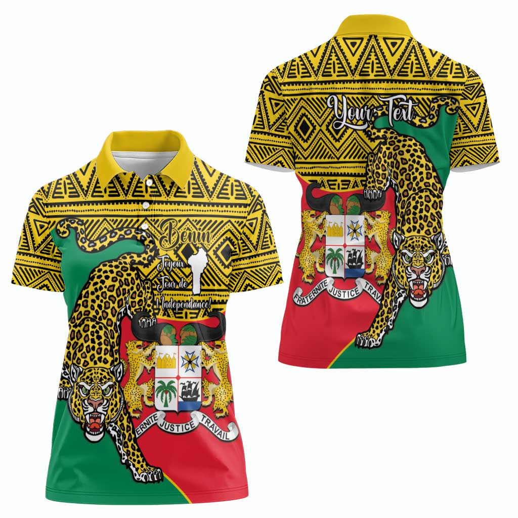 Personalised Benin National Day Women Polo Shirt Coat Of Arms With Leopard African Pattern - Wonder Print Shop