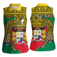 Personalised Benin National Day Women Sleeveless Polo Shirt Coat Of Arms With Leopard African Pattern - Wonder Print Shop