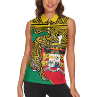 Personalised Benin National Day Women Sleeveless Polo Shirt Coat Of Arms With Leopard African Pattern - Wonder Print Shop