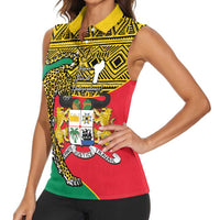 Personalised Benin National Day Women Sleeveless Polo Shirt Coat Of Arms With Leopard African Pattern - Wonder Print Shop