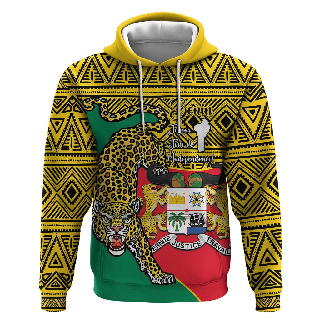 Personalised Benin National Day Zip Hoodie Coat Of Arms With Leopard African Pattern - Wonder Print Shop