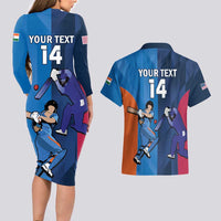 Custom USA and India Cricket Couples Matching Long Sleeve Bodycon Dress and Hawaiian Shirt 2024 Together Dynamic Style - Wonder Print Shop