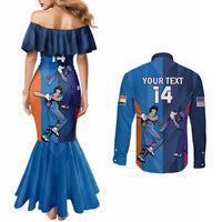 Custom USA and India Cricket Couples Matching Mermaid Dress and Long Sleeve Button Shirt 2024 Together Dynamic Style