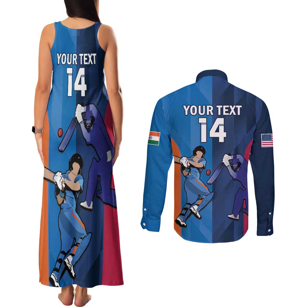 Custom USA and India Cricket Couples Matching Tank Maxi Dress and Long Sleeve Button Shirt 2024 Together Dynamic Style - Wonder Print Shop