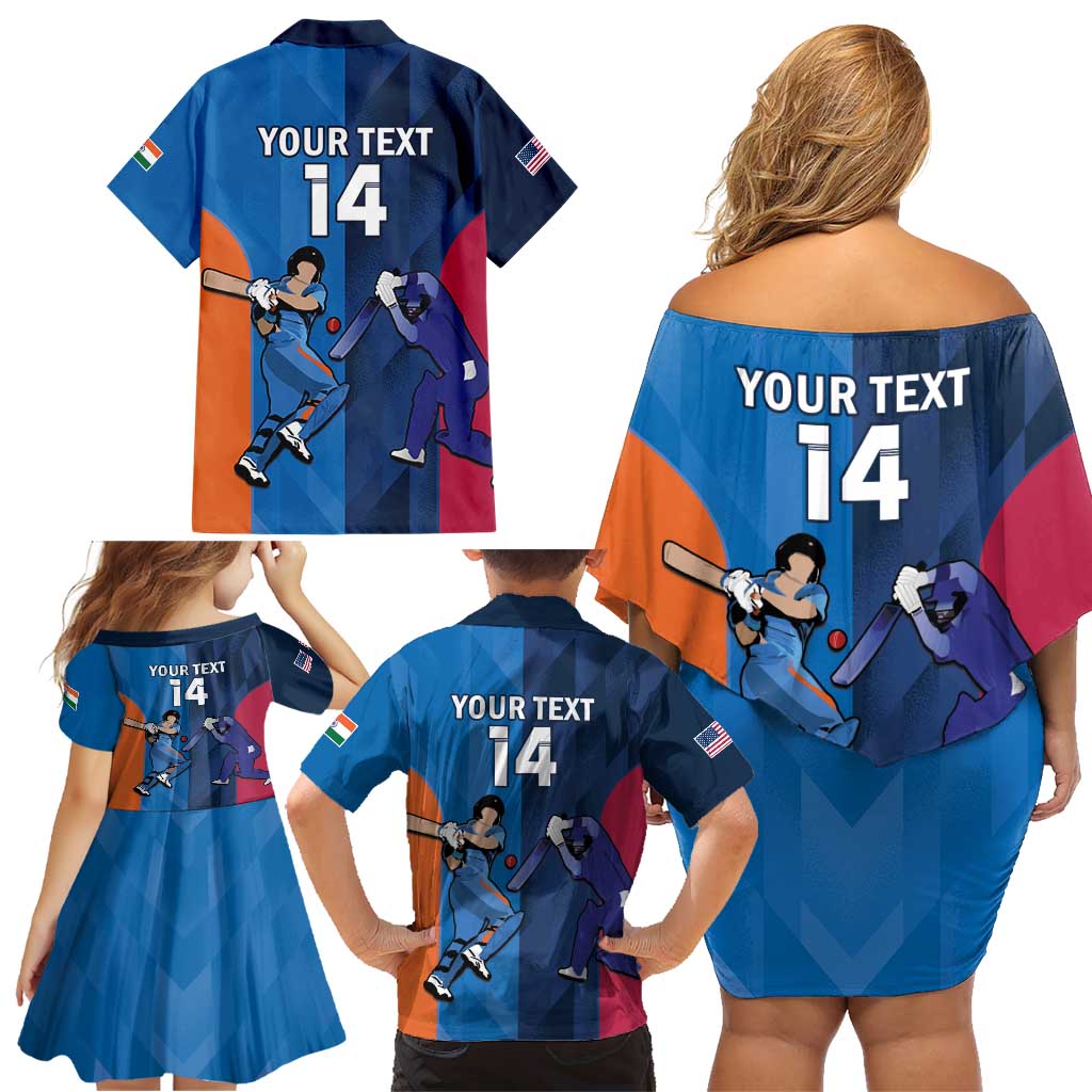 Custom USA and India Cricket Family Matching Off Shoulder Short Dress and Hawaiian Shirt 2024 Together Dynamic Style - Wonder Print Shop